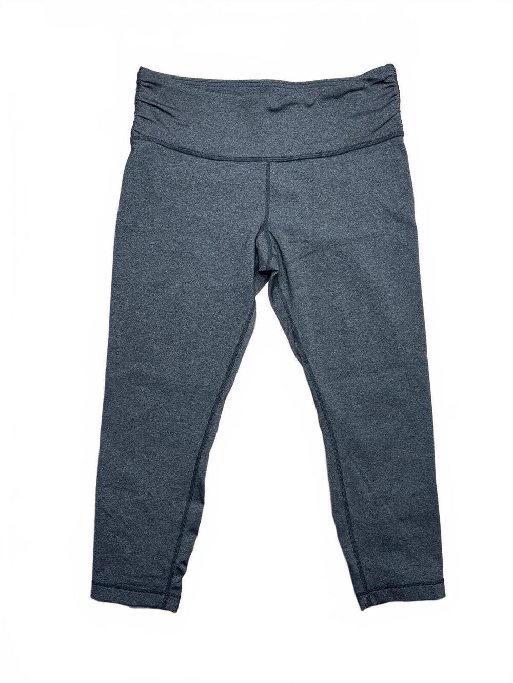Lululemon Heathered Charcoal Gray Ruched Zip Calf Leggings Capri Cropped Size 8